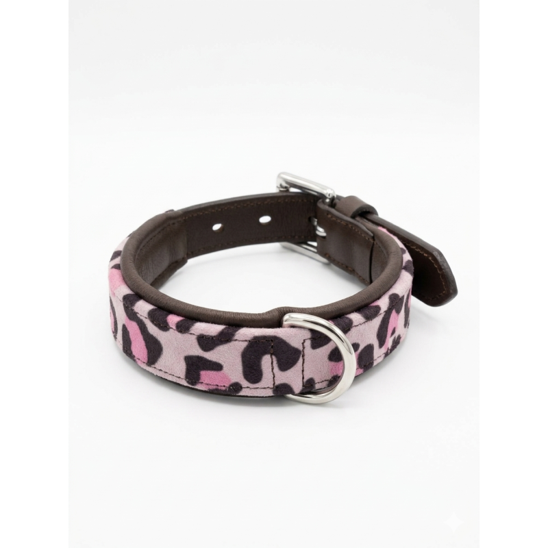 COLLIER CHIEN LEOPARD ROSE