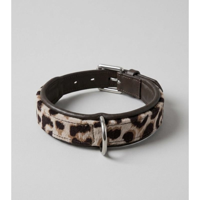 COLLIER CHIEN LEOPARD MARRON